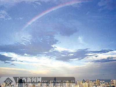 南宁:阵雨后天空挂两条彩虹