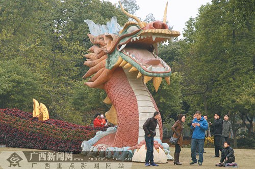 南宁动物园：60米“巨龙”盆景雕塑吸引众多游客