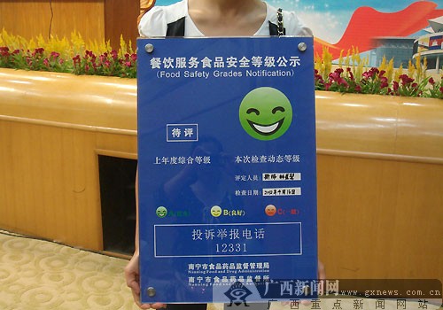 可"寻找笑脸就餐,也就是说餐馆公示的脸谱笑得越"high,吃的食品就越