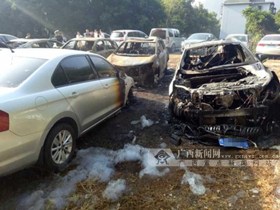 桂林阳朔一停车场发生火灾 多辆小汽车被烧损(图)