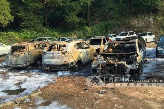 桂林阳朔一停车场发生火灾 多辆小汽车被烧损(图)