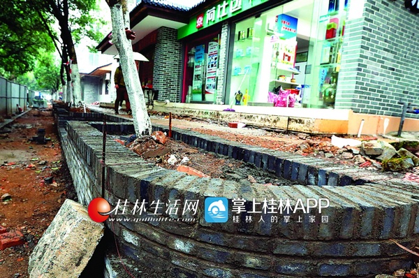龙隐路旁的人行步道花坛改造用素雅的青砖.