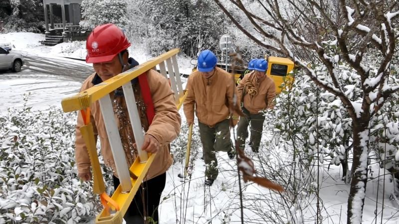 宁波电力工人雪中巡线保供电