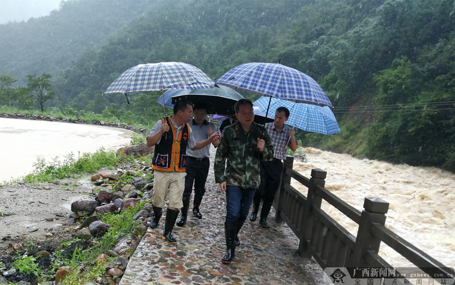 来宾市委常委,金秀县委书记韦德斌到六巷乡大岭村了解受灾情况.