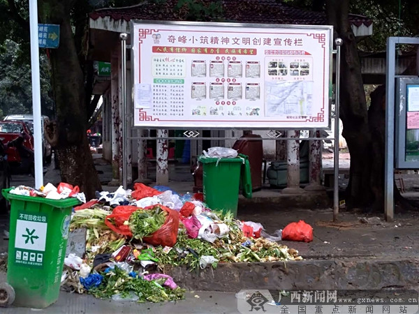 桂林一小区垃圾堆积如山无人管 部分业主拖欠物业费