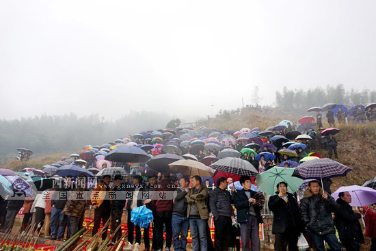 融水:芦笙比响闹新春 数千群众冒雨观看(组图)