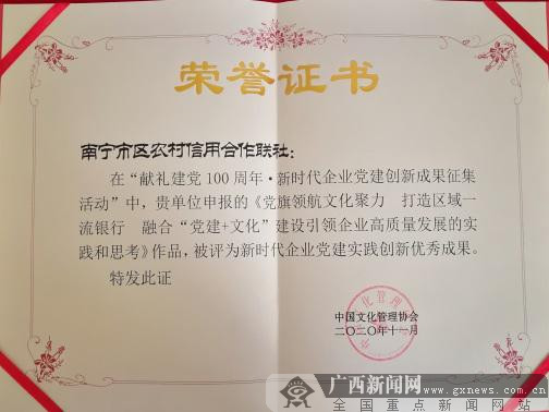 南宁市区联社在2020年企业文化管理年会上获得多项殊荣