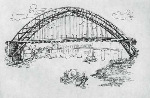 长江大桥素描图图片