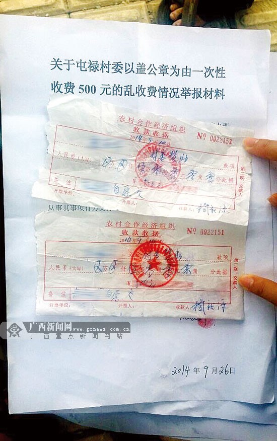 举报材料及村委出具的收据.