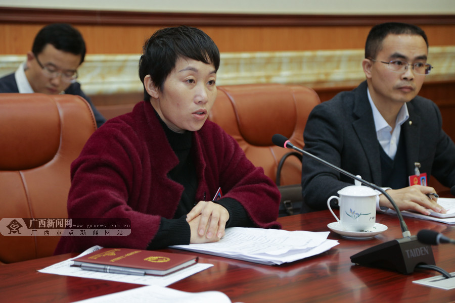 广西新闻网记者 黄河畅摄崇左市代表团梁颖代表就"一带一路"内容费栽