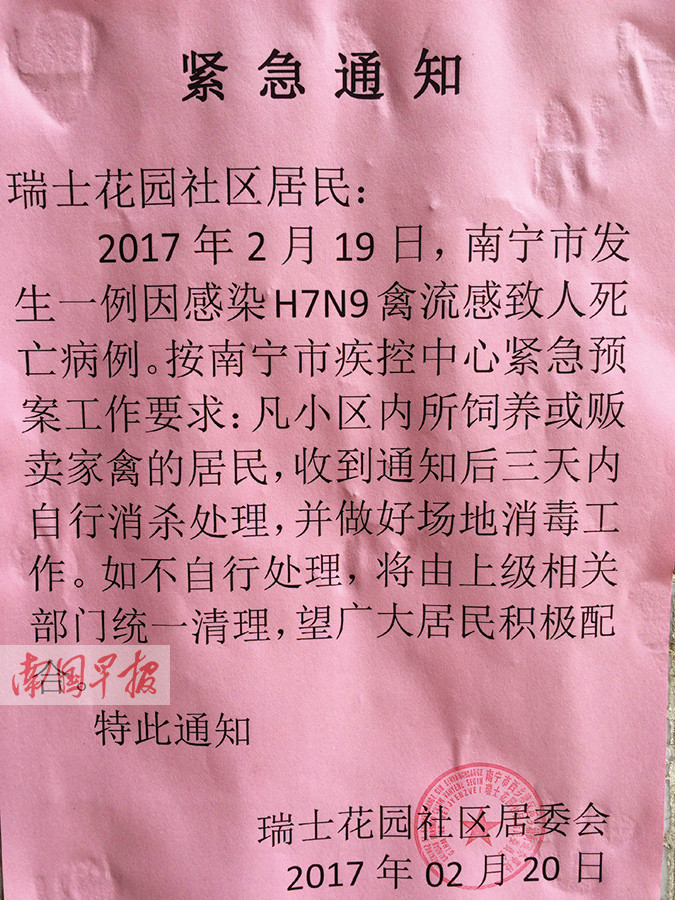 瑞士花园社区居委会张贴的紧急通知.