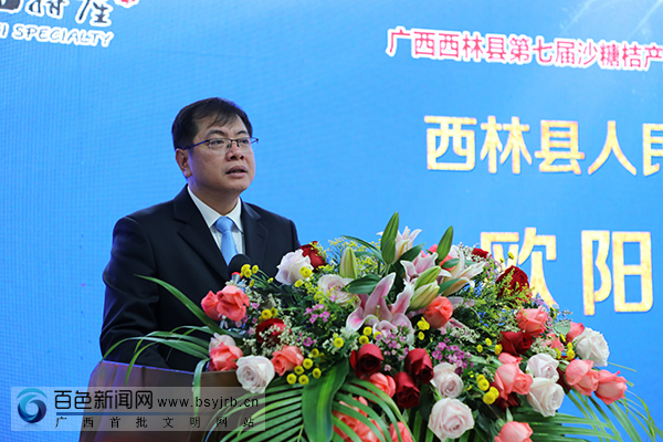 会上,西林县县长欧阳可爽发表致辞,自治区商务厅运行处副处长杨颜卉