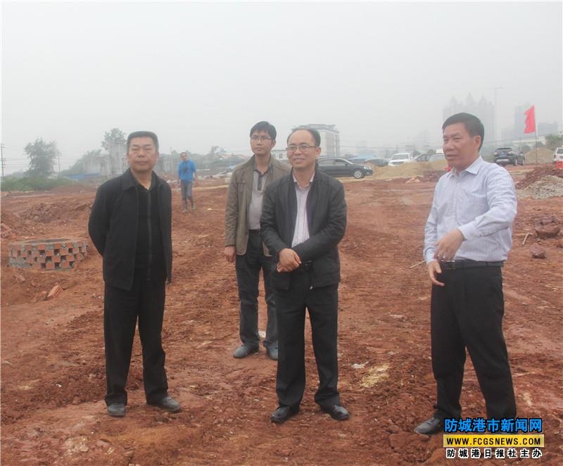 东兴市委书记周世军(右二)等领导现场指导拆迁工作. 曾范华 摄