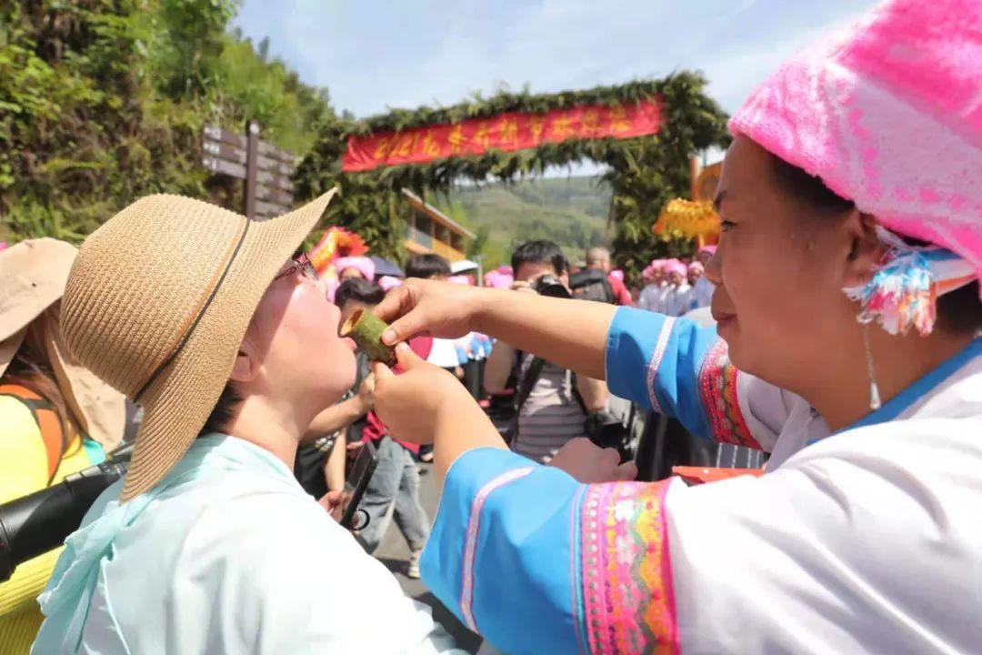 酒杯唱着欢快的敬酒歌,向远道而来的各位贵客敬上一杯香甜的龙脊水酒