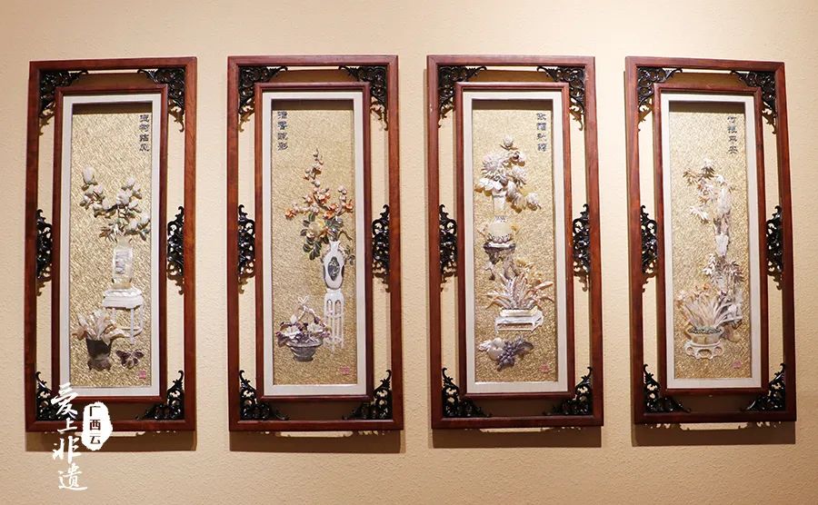 北海贝雕博物馆展出的贝雕画作品《四君子》.陆权香 摄